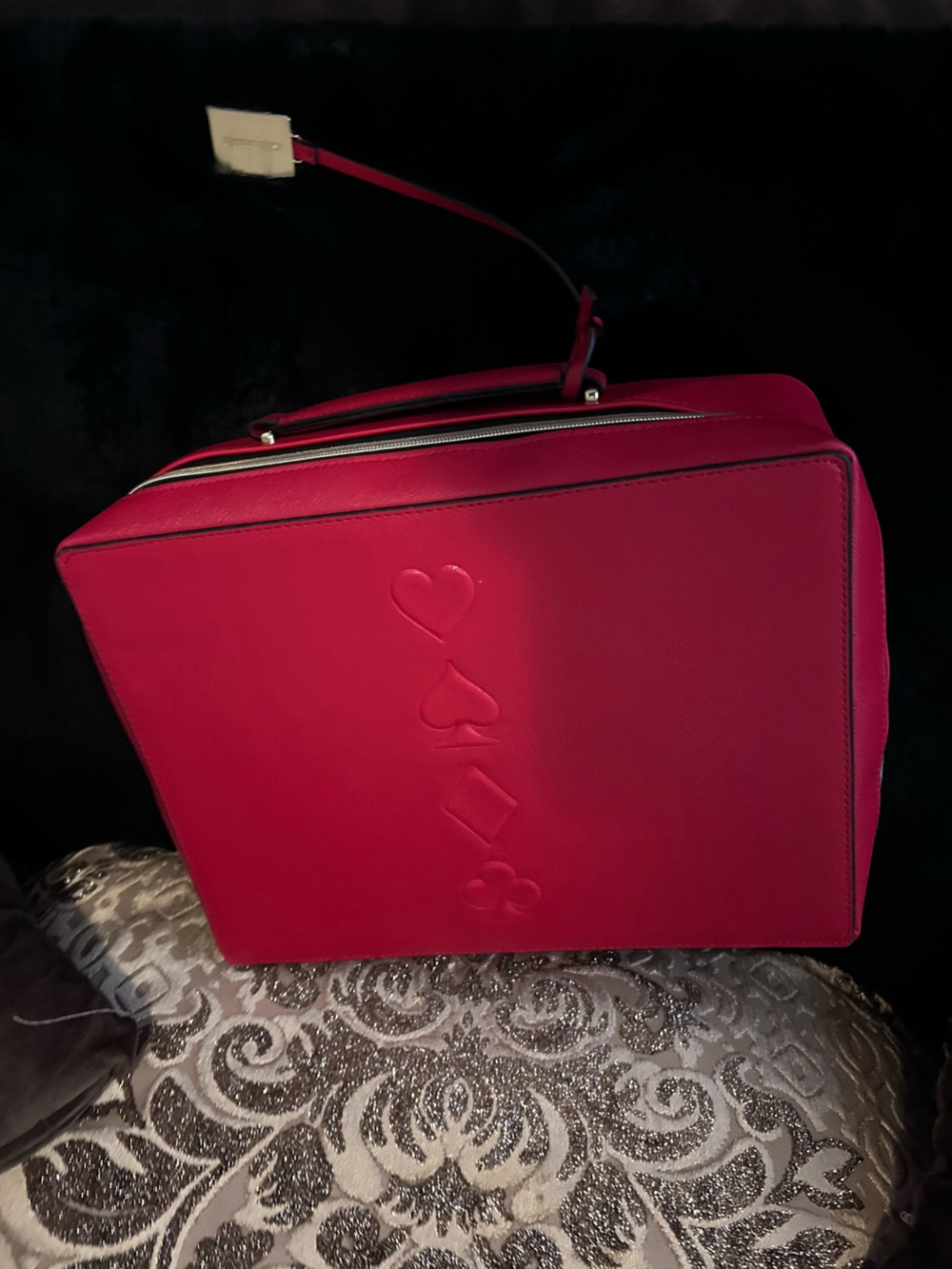 New Estée Lauder Structured Hot Pink Travel bag with Embossed Card-Suit Motif